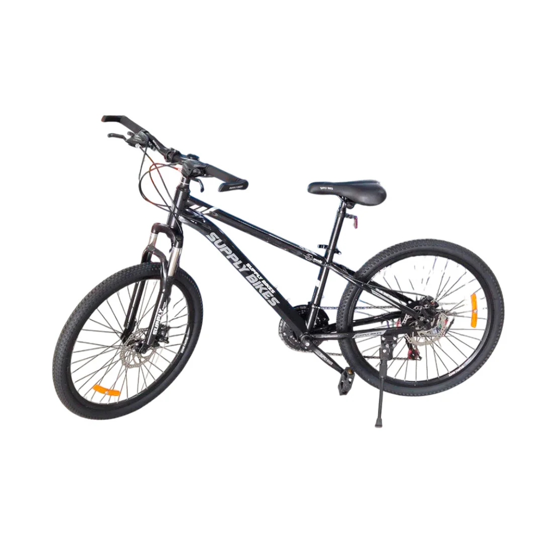 BICICLETA RIN 24 MTB SUPPLY BS009 NEGRO CUADRO ACERO FRENO DISCO CON/C